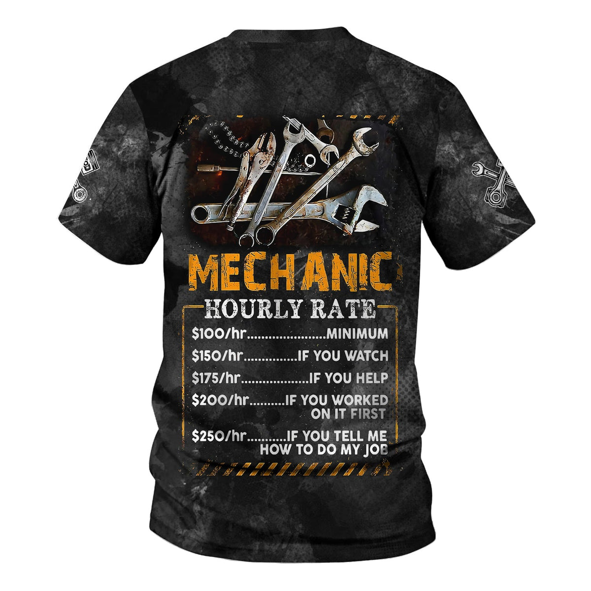 Blisscorners Personalized Mechanic T Shirt Custom Name Hourly Rate Funny Auto Repair Garage Workwear Tee Car Repair Wrench Shirt Gift For Men Dad
