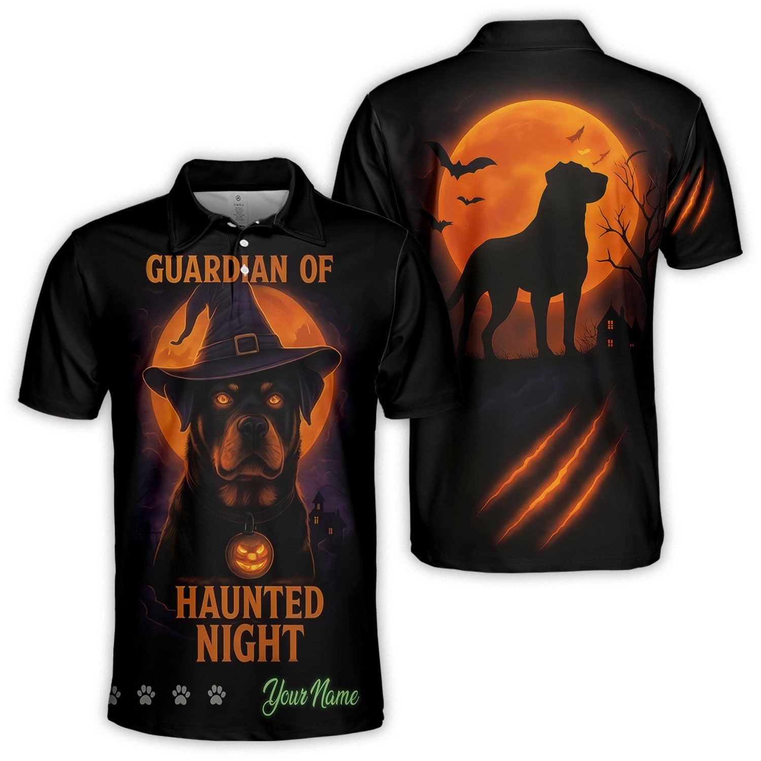 Blisscorners Personalized Rottweiler Halloween T-Shirt - Guardian of Haunted Night