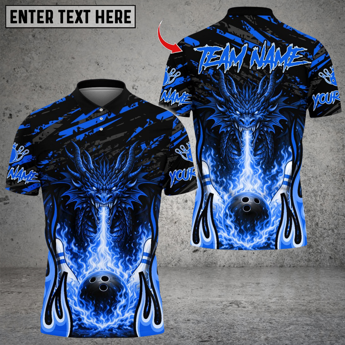 Blisscorners Flaming Dragon Bowling Design Multicolor Customized Name, Team Name 3D Shirts