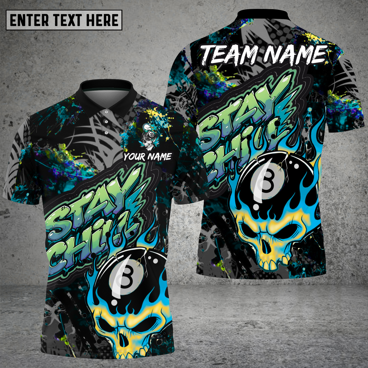 Blisscorners Billiards Skull Blue Flame Graffiti Multioptions Personalized Name, Team Name Unisex 3D Shirt (4 Colors)