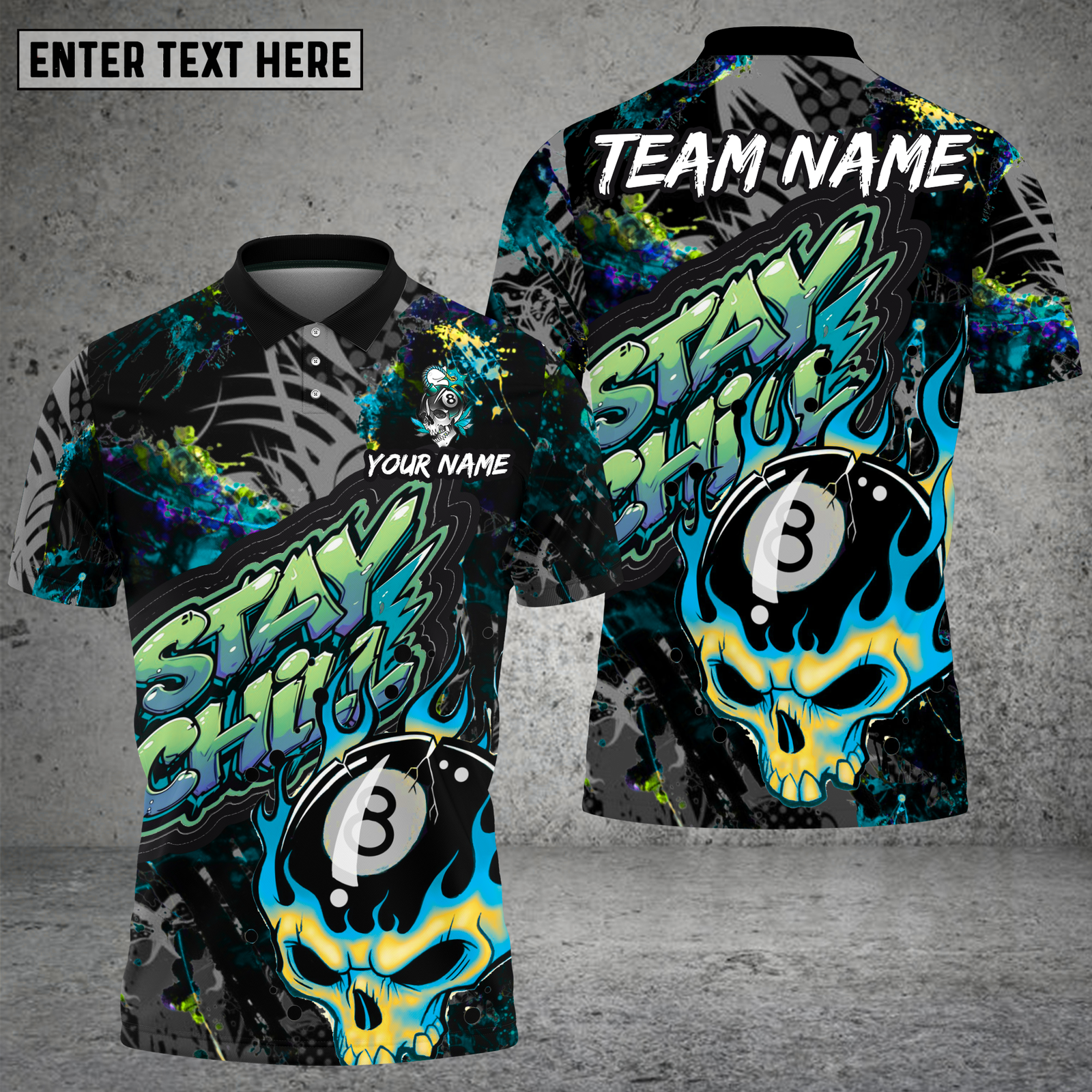 Blisscorners Billiards Skull Blue Flame Graffiti Multioptions Personalized Name, Team Name Unisex 3D Shirt (4 Colors)