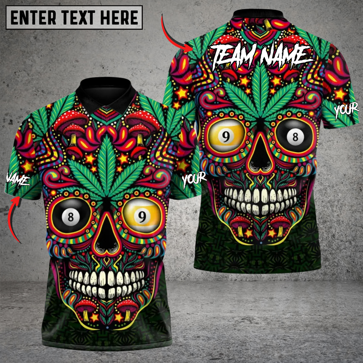 Blisscorners Psychedelic Sugar Skull Billiard 8 &amp; 9 Ball Edition Personalized Name 3D Unisex Shirt