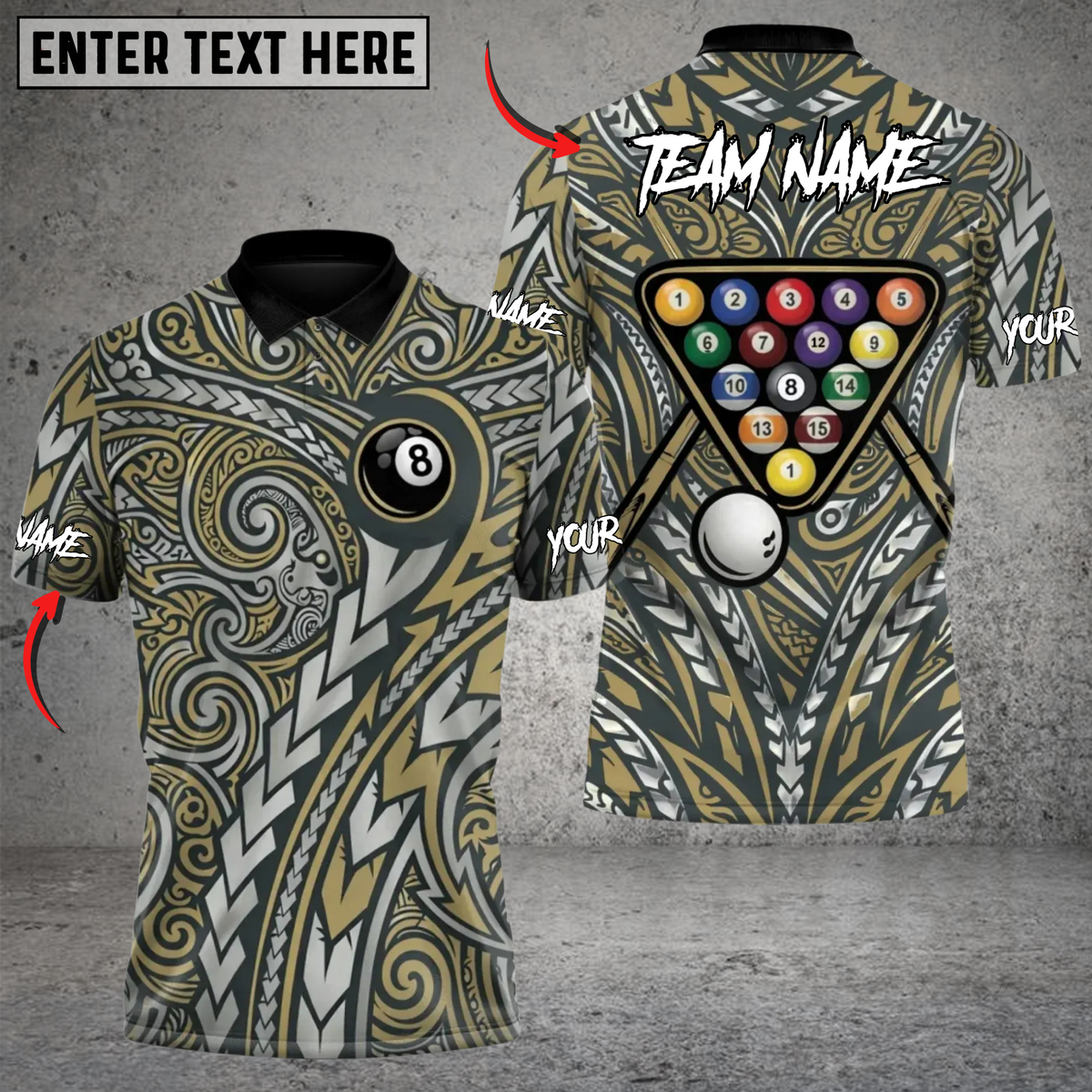 Blisscorners Billiards Maori Warrior Flame Personalized Name 3D Unisex Shirt