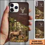 Blisscorners Artist Hunting Deer Zipper Leather Dark Brown Sunlit Forest Personalized Name Phone Case