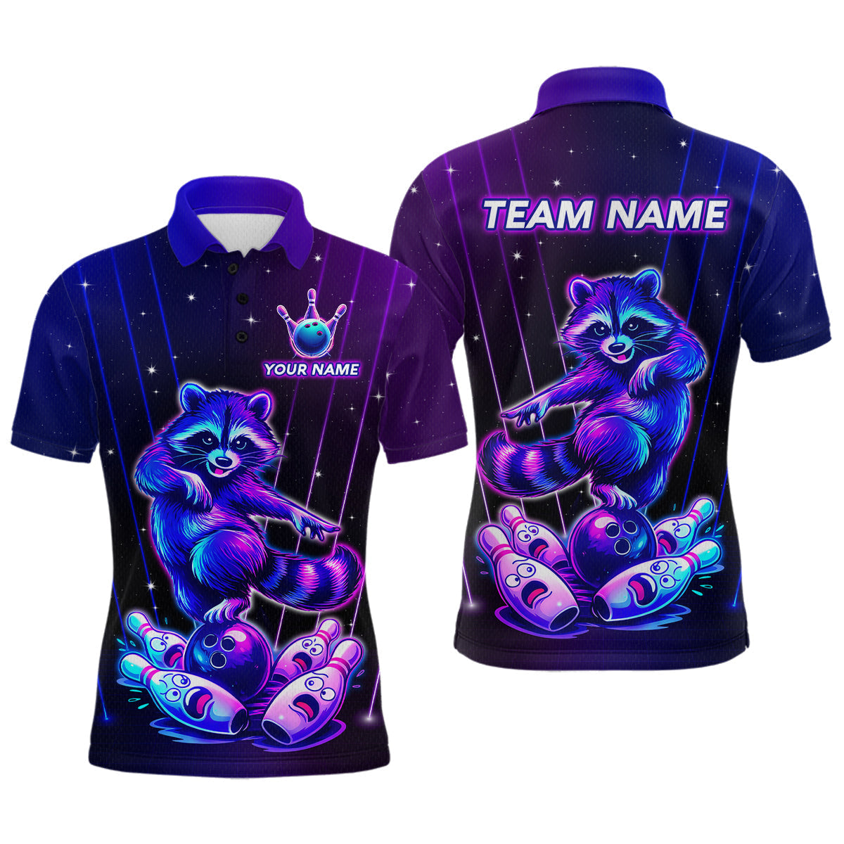 Blisscorners Neon Raccoon Bowling Shirt for Men Custom Bowling Team Jersey Polo &amp; 1/4-Zip Bowling Outfit LM1501