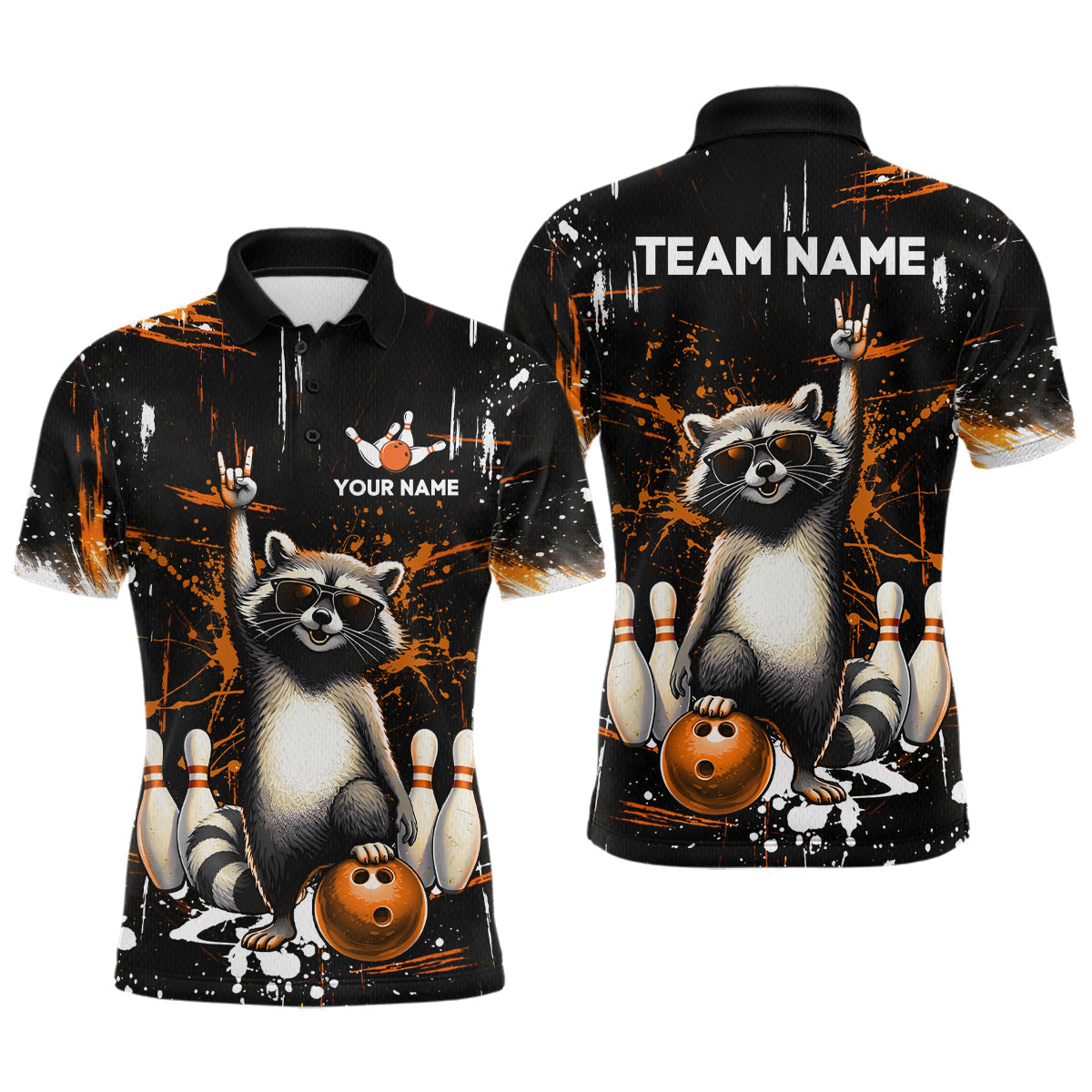 Blisscorners Orange Funny Raccoon Bowling Team Shirt Customized Bowling League Polo &amp; 1/4 Zip Gift for Men LM1501