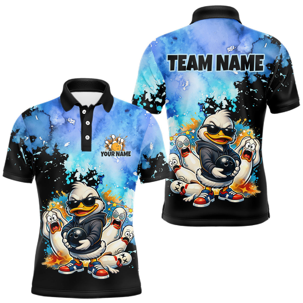 Blisscorners Funny Duck Bowling Team Shirt for Men Custom Bowling League Outfit Polo &amp; 1/4-Zip LM0901
