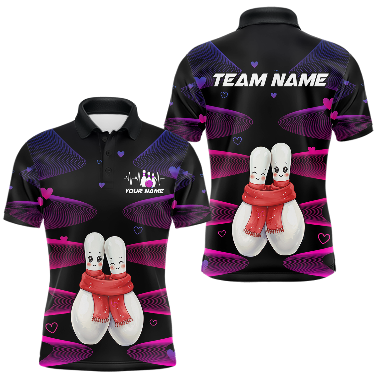 Blisscorners Personalized Valentine Bowling Shirt for Couples Bowling Jersey Pink Bowling Gift Polo & 1/4-Zip LM1501