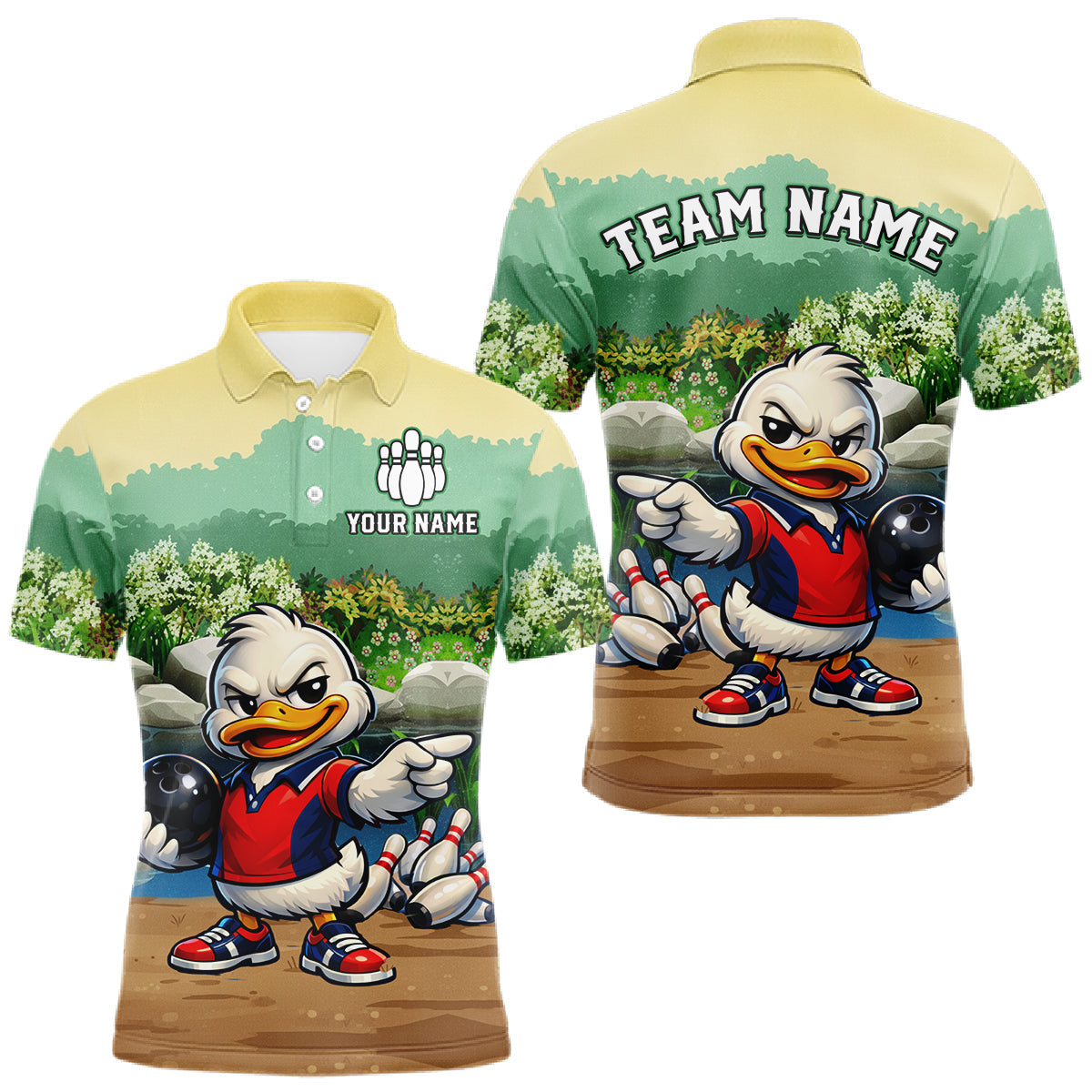 Blisscorners Custom Funny Duck Bowling Shirt Polo &amp; Quarter-Zip Bowling Team Jersey for Men LM0901