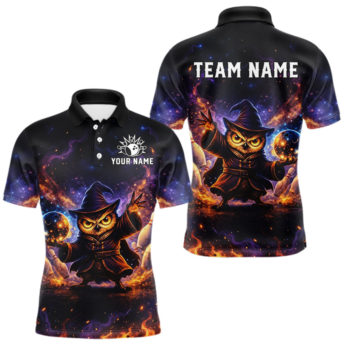 Blisscorners Custom Witch Owl Bowling Team Shirt Funny Bowling League Jersey Outfit for Men LM1501