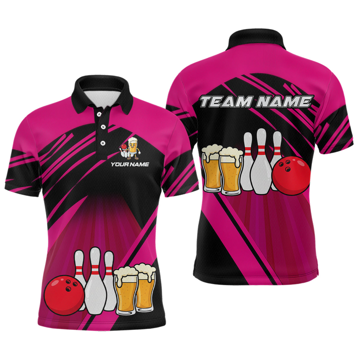 Blisscorners Funny Beer Bowling Shirts Pink Bowling Jersey for Team Women Men Bowl League LM0901
