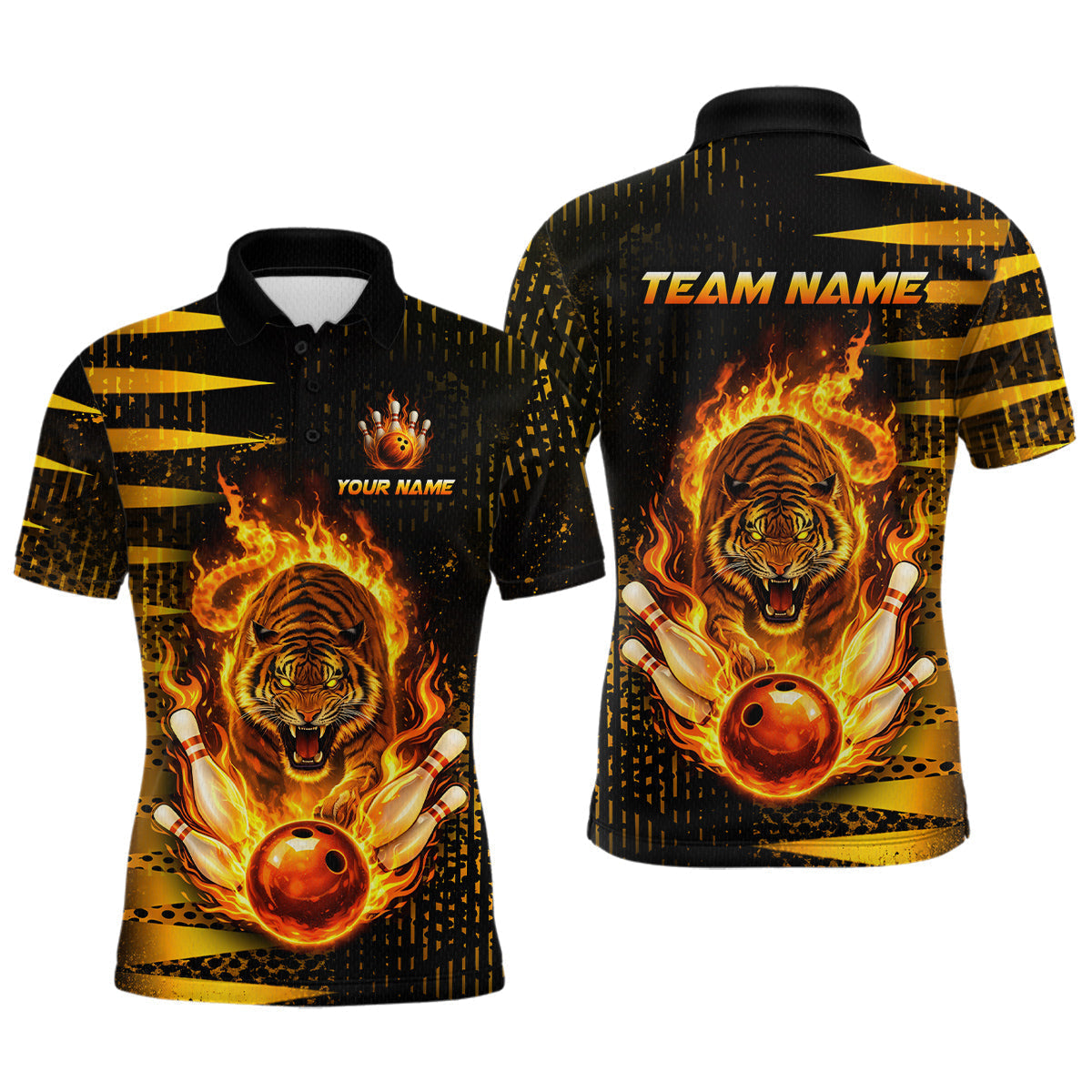 Blisscorners Custom Flame Tiger Bowling Team Jersey Bowling Shirt for Men Bowling League Polo &amp; 1/4 Zip LM2201