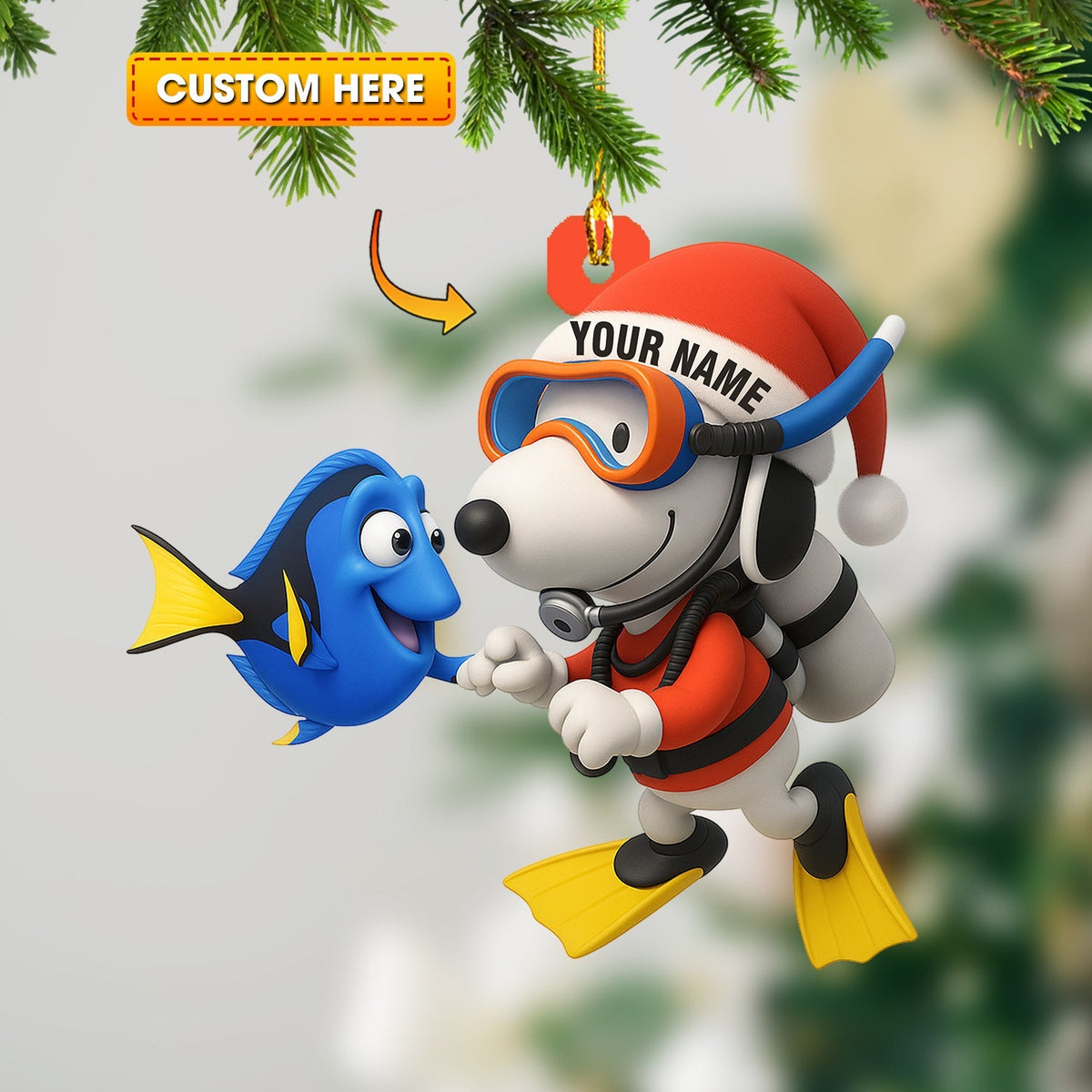 Blisscorners Christmas Diving Home Decor, Christmas Ornament, Personalized Ornament2D Flat LM2111