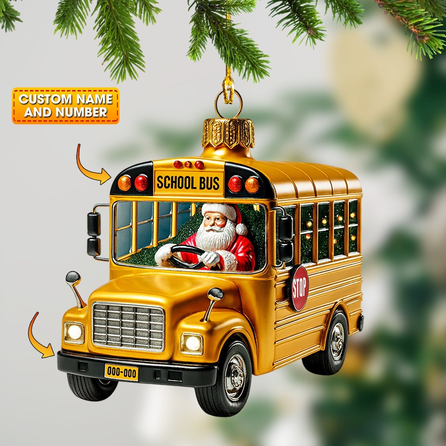 Blisscorners School Bus Santa, Home Decor, Christmas Ornament, Personalized Ornament2D Flat LM2111