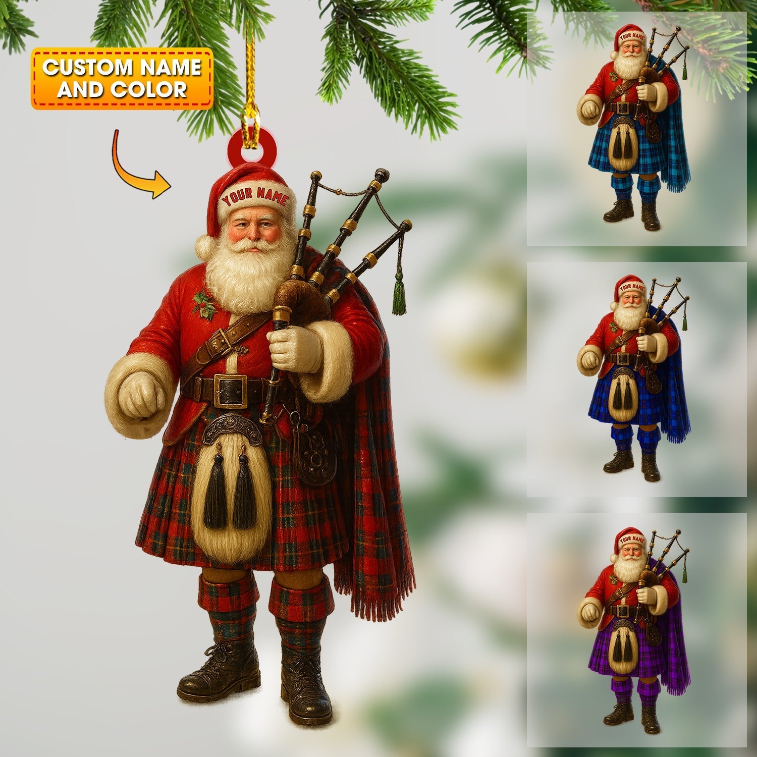 Blisscorners Scottish Santa Home Decor, Christmas Ornament, Personalized Ornament2D Flat LM2111