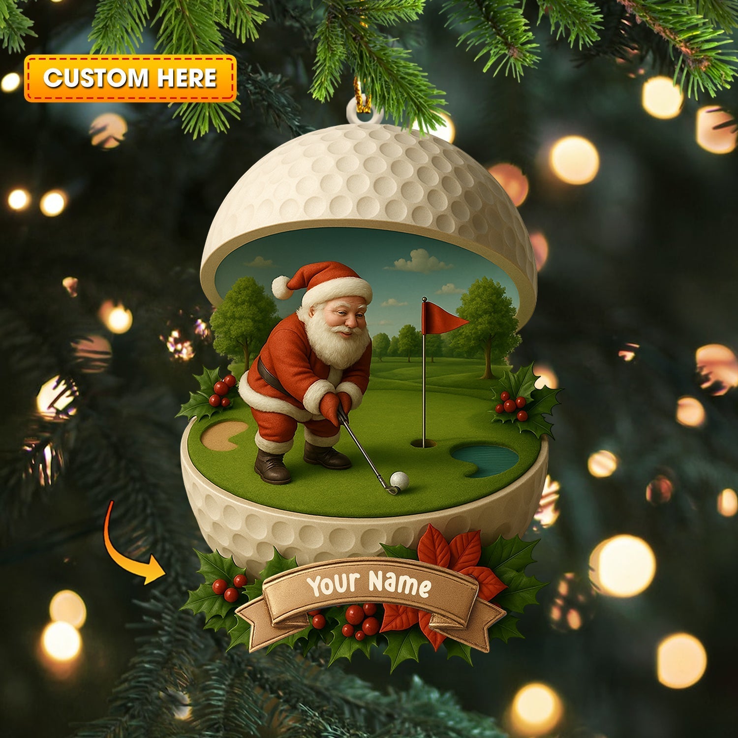 Blisscorners Golf Santa, Home Decor, Christmas Ornament, Personalized Ornaments2D Flat LM2111