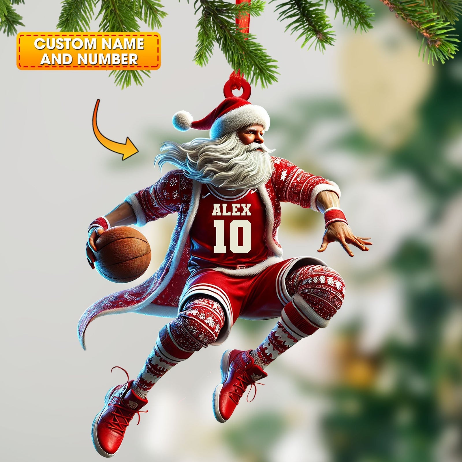 Blisscorners Custom Ornament, Basketball Santa Ornament, Christmas Decor2D Flat LM2211