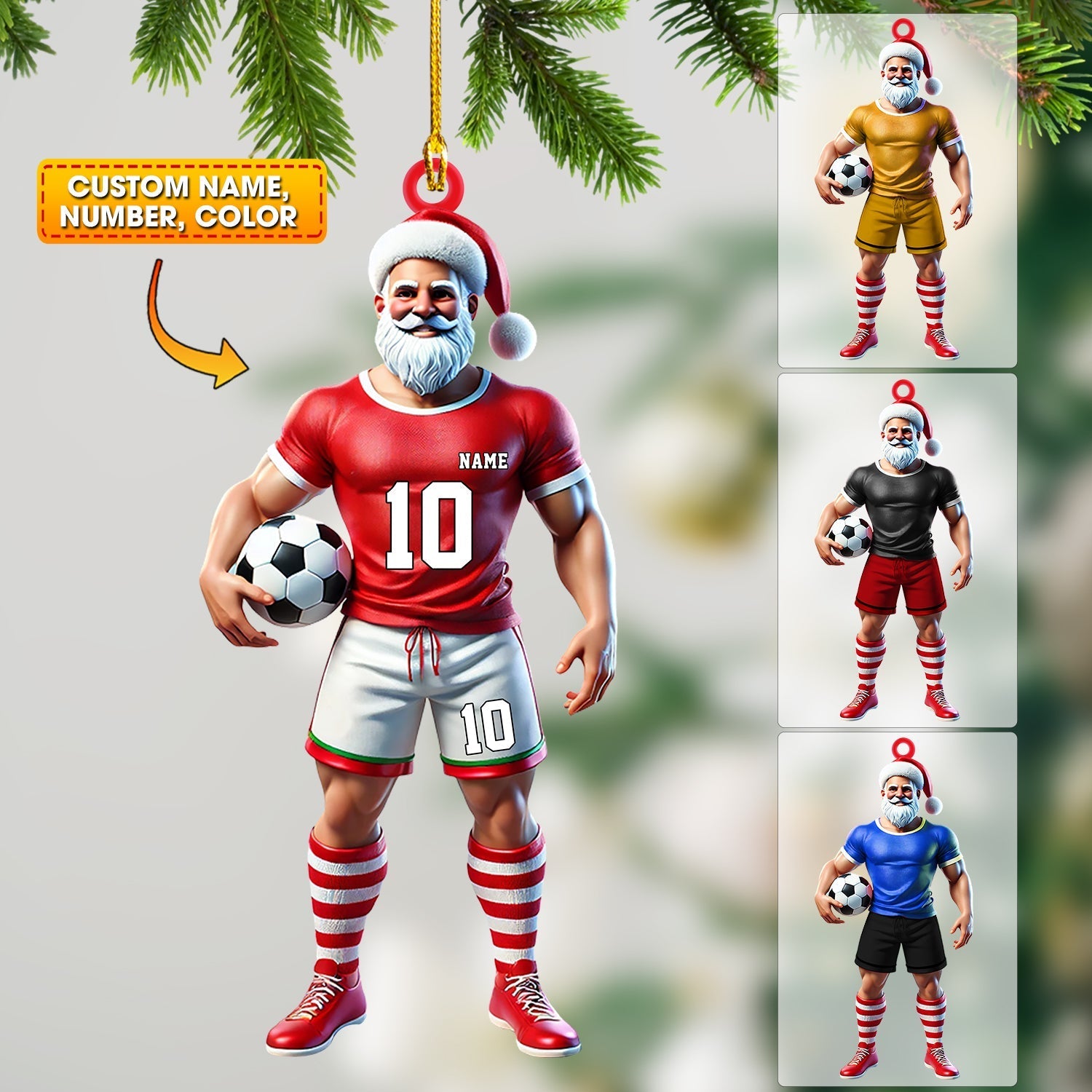 Blisscorners Santa Soccer Player Ornament, Personalized Ornament2D Flat LM2211