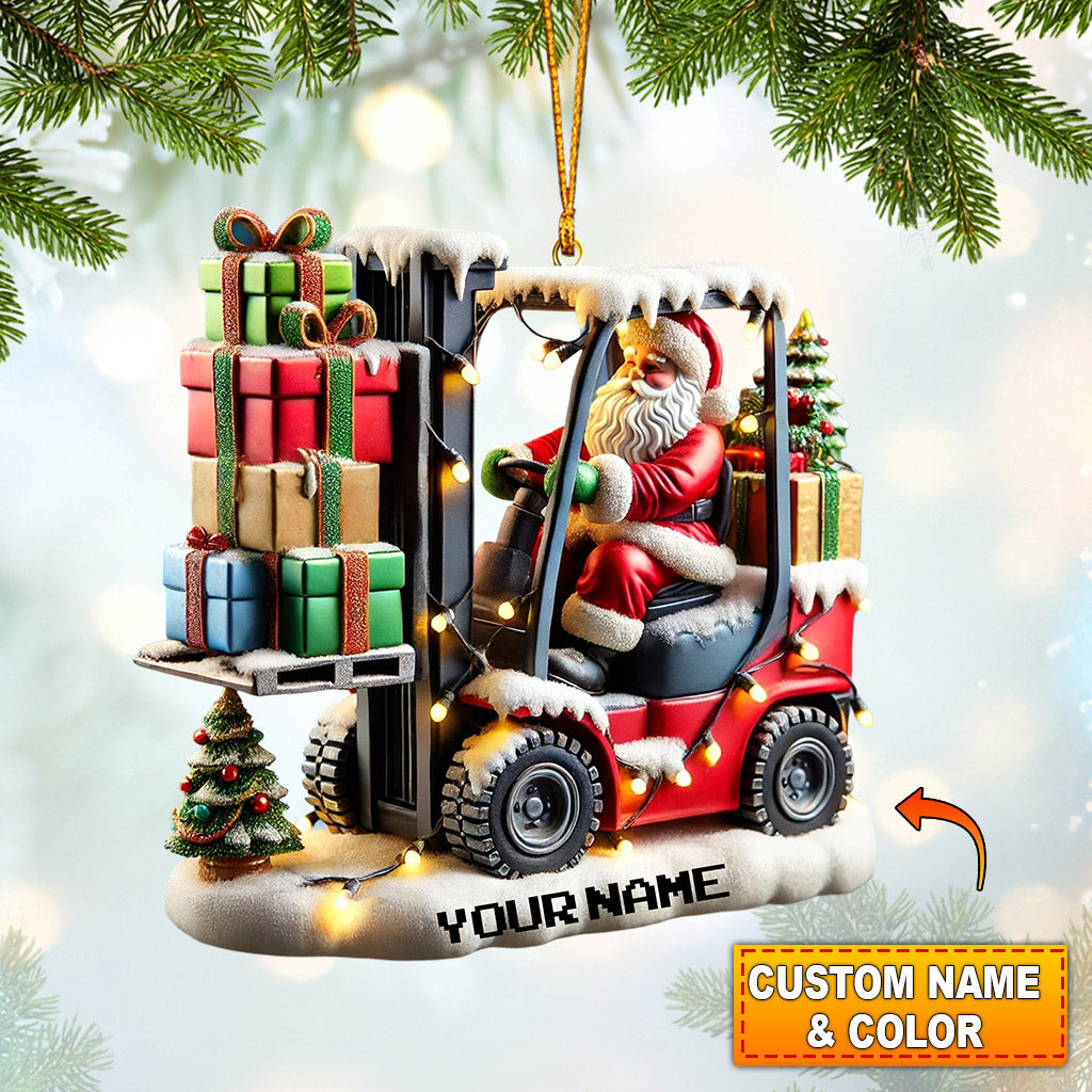Blisscorners Forklift Santa Christmas Ornament, Personalized Ornament2D Flat LM2211