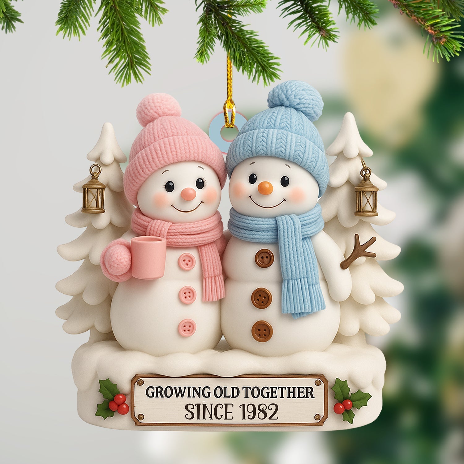 Blisscorners Snowman Couple Christmas, Home Decor, Christmas Ornament, Personalized Ornament2D Flat LM2111