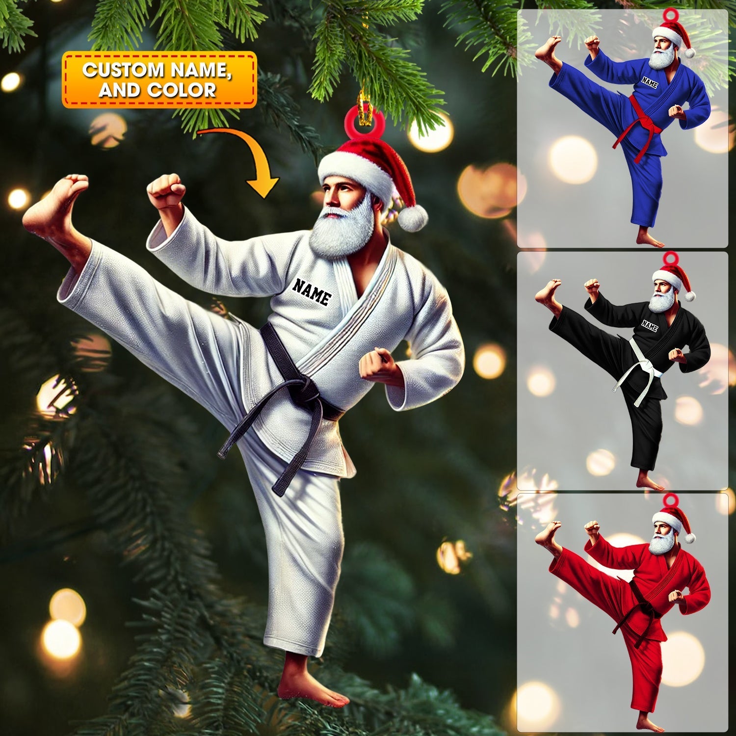 Blisscorners Karate Santa Ornament, Personalized Ornament2D Flat LM2211