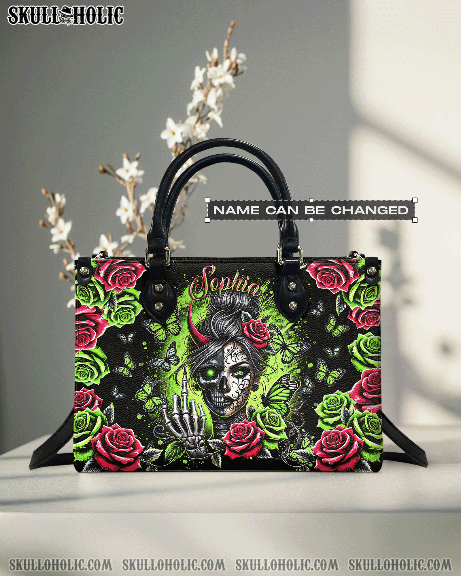 BLISSCORNERS PERSONALIZED SKULL MESSY BUN DEVIL LEATHER HANDBAG