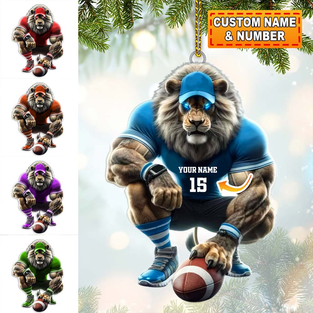 Blisscorners Custom Name and Number Rugby Football Ornament, Rugby Football Lover Christmas Gift2D Flat LM2111