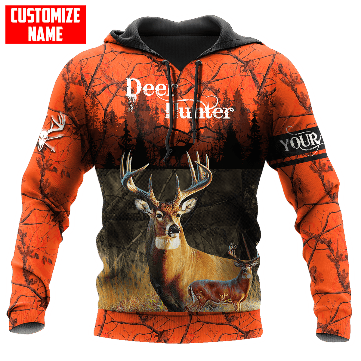 Blisscorners Personalized Name Deer Hunting Orange Green Camo 3D Shirts