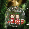 Christmas Train Chibi Grandkids 2024 - Personalized Circle Glass Ornament