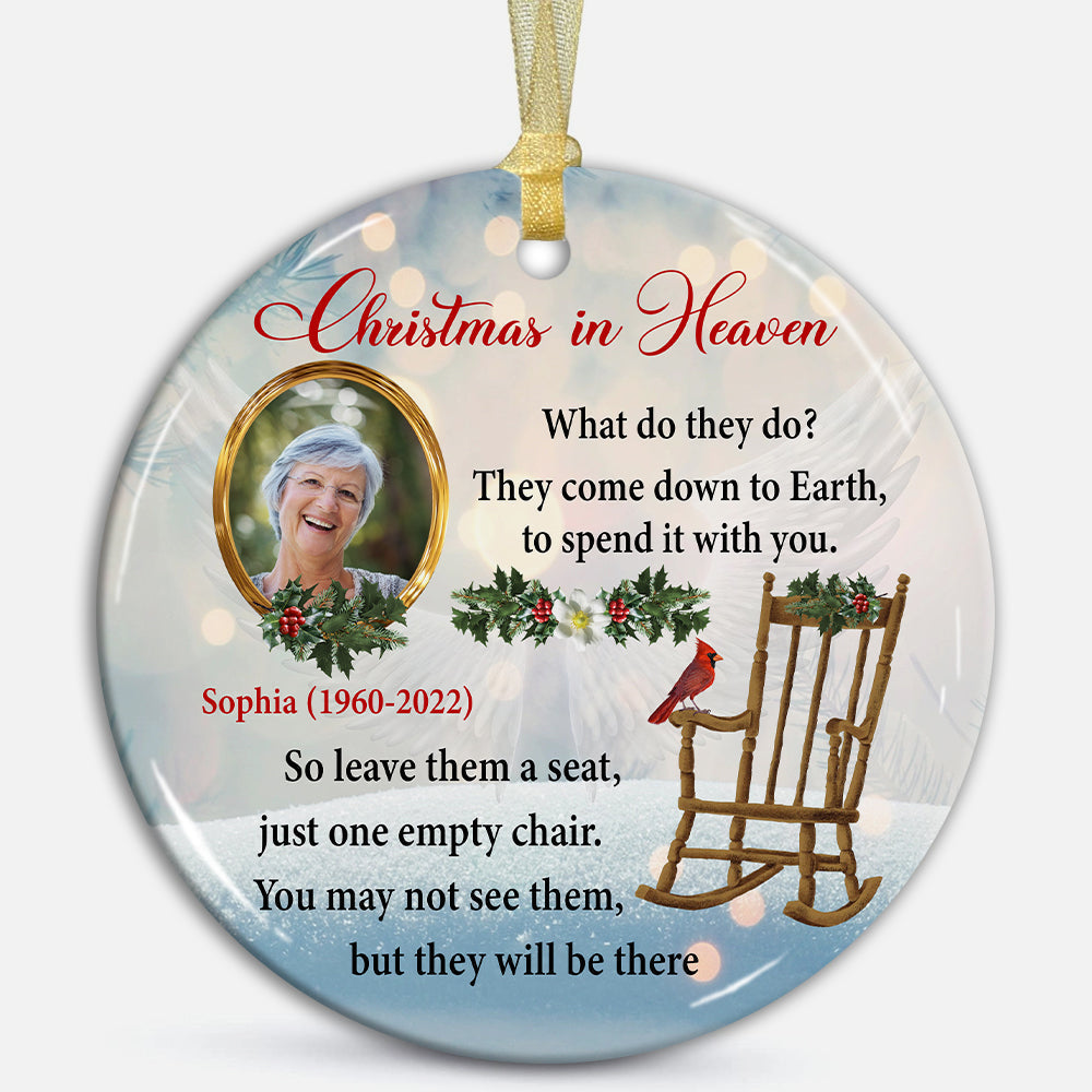Blisscorners Christmas In Heaven , Custom Photo And Text- Personalized Ceramic Ornament - Gift For Christmas, Gift For Family, Memorial Gift2D Flat LM2111
