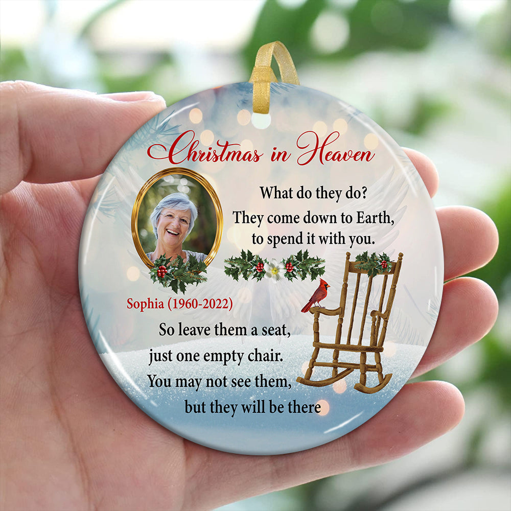 Blisscorners Christmas In Heaven , Custom Photo And Text- Personalized Ceramic Ornament - Gift For Christmas, Gift For Family, Memorial Gift2D Flat LM2111