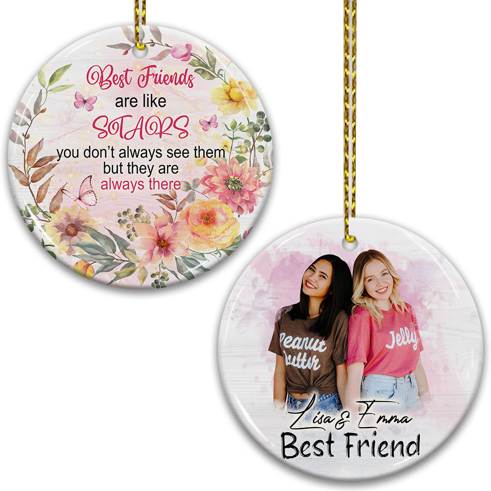 Blisscorners Best Friends Are Like Stars - Custom Photo And Names- Personalized 2 Sides Ceramic Ornament - Gift For Friend2D Flat LM2111