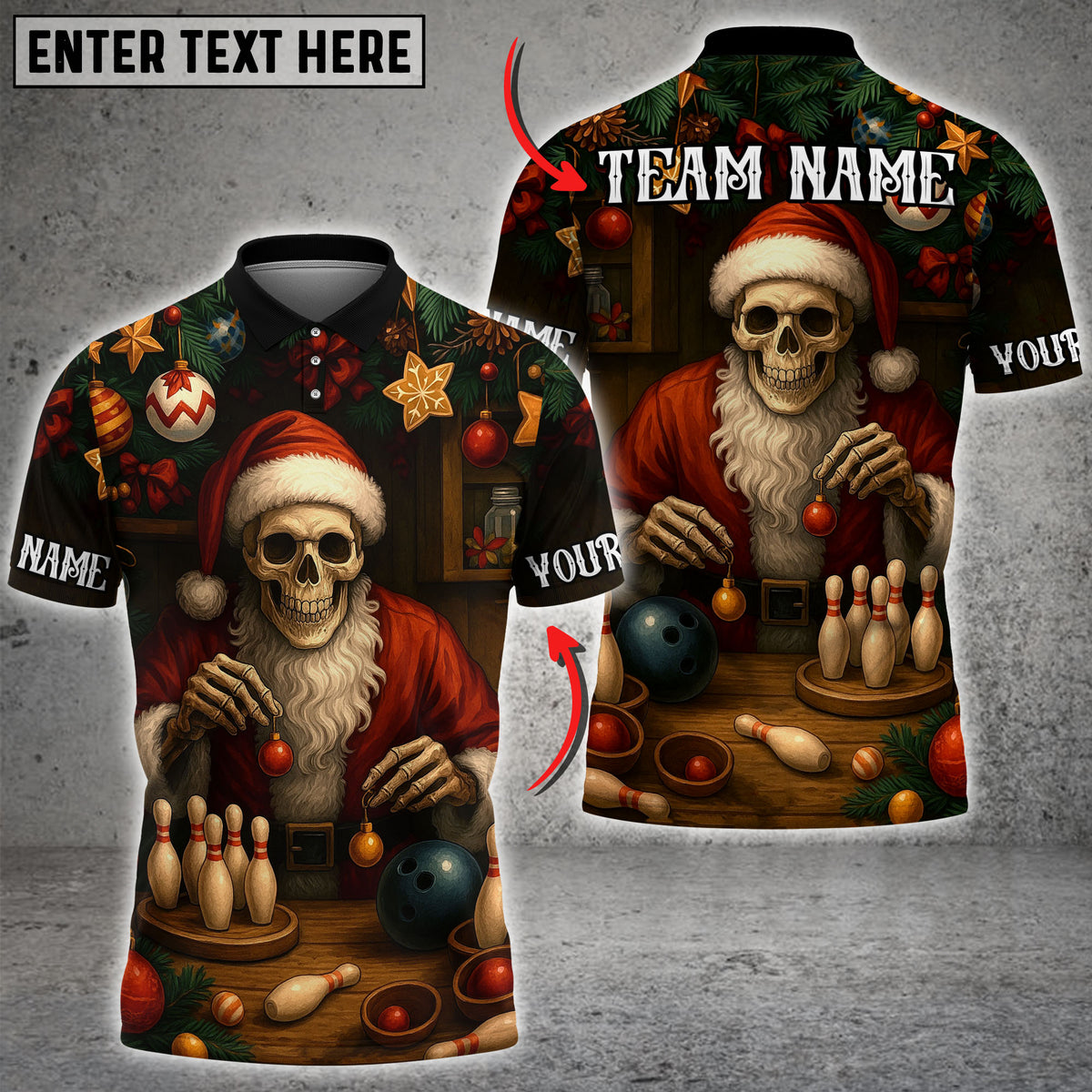 Blisscorners Bowling Skeleton Santa Christmas Personalized Name 3D Unisex Shirt