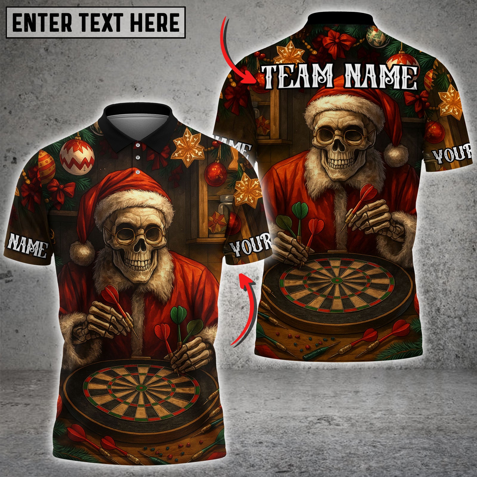 Blisscorners Darts Skeleton Santa Christmas Personalized Name 3D Unisex Shirt