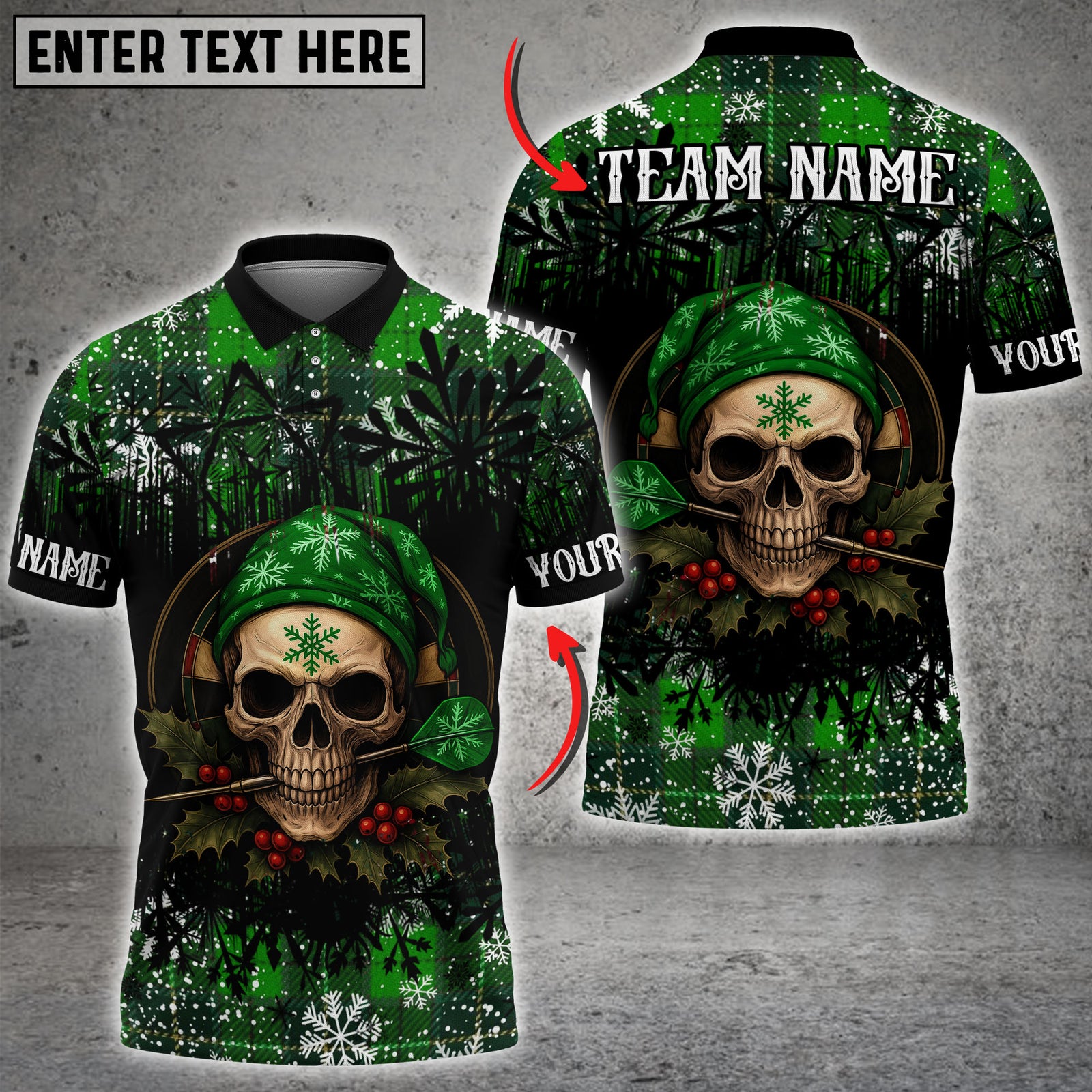 Blisscorners Darts Christmas Skull Plaid Multicolor Customized Name, Team Name 3D Shirt