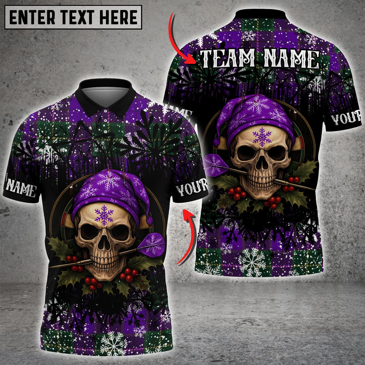 Blisscorners Darts Christmas Skull Plaid Multicolor Customized Name, Team Name 3D Shirt