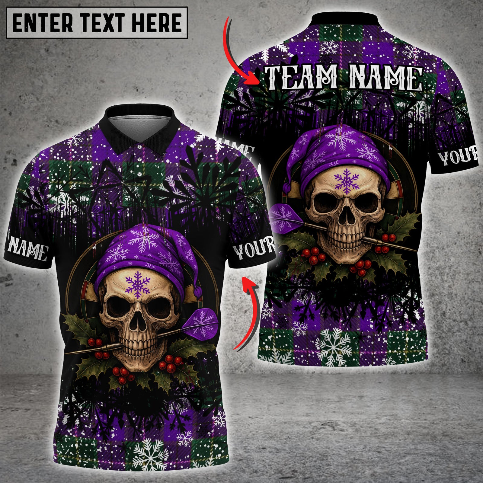 Blisscorners Darts Christmas Skull Plaid Multicolor Customized Name, Team Name 3D Shirt