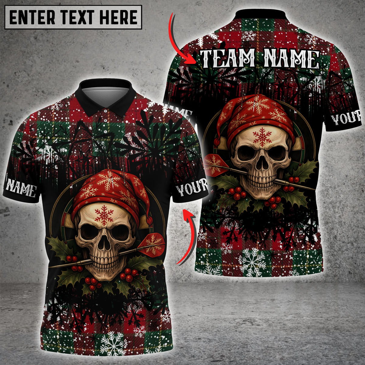 Blisscorners Darts Christmas Skull Plaid Multicolor Customized Name, Team Name 3D Shirt