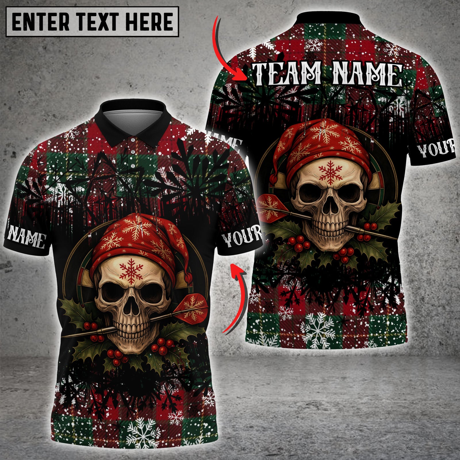Blisscorners Darts Christmas Skull Plaid Multicolor Customized Name, Team Name 3D Shirt