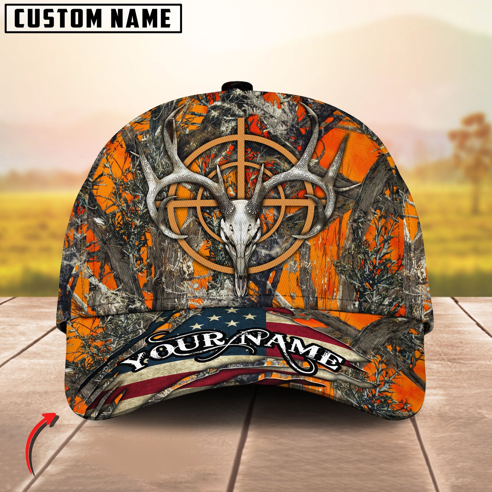 Blisscorners American Flag Buck Hunting Skull Personalized 3D Cap Printed Multicolor