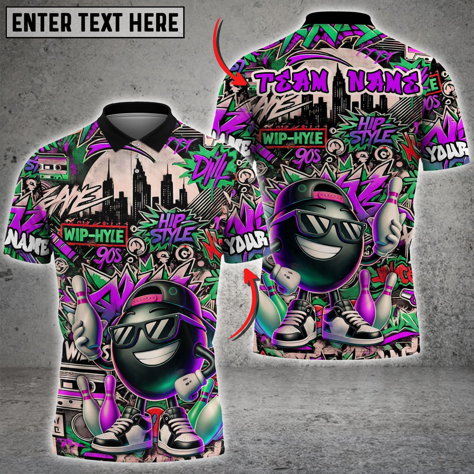 Blisscorners Bowling Graffiti Funny Ball Street Style Multicolor Customized Name, Team Name 3D Shirts