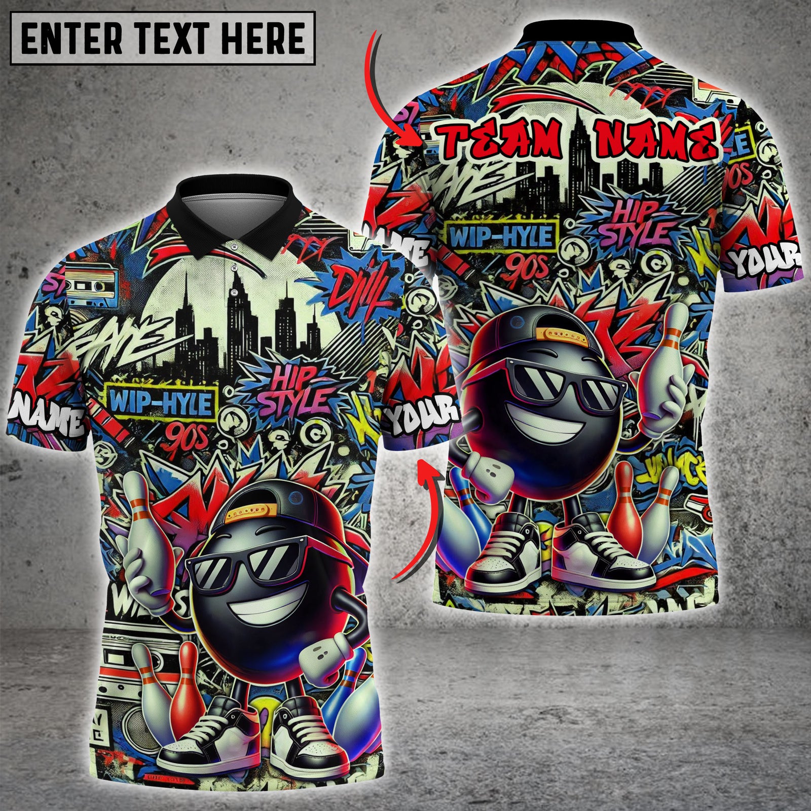 Blisscorners Bowling Graffiti Funny Ball Street Style Multicolor Customized Name, Team Name 3D Shirts