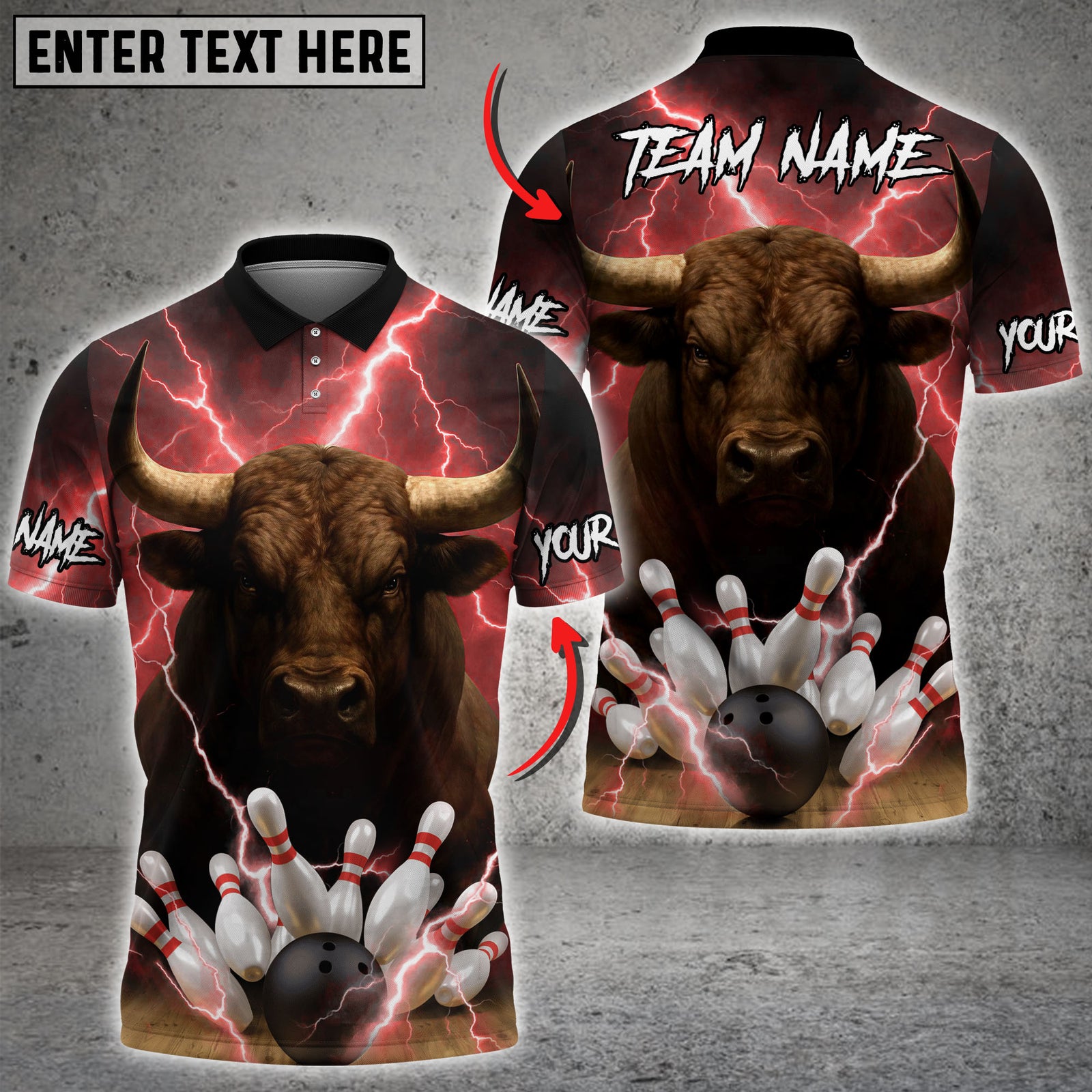 Blisscorners Bowling Lightning Bull Multicolor Customized Name, Team Name 3D Shirts