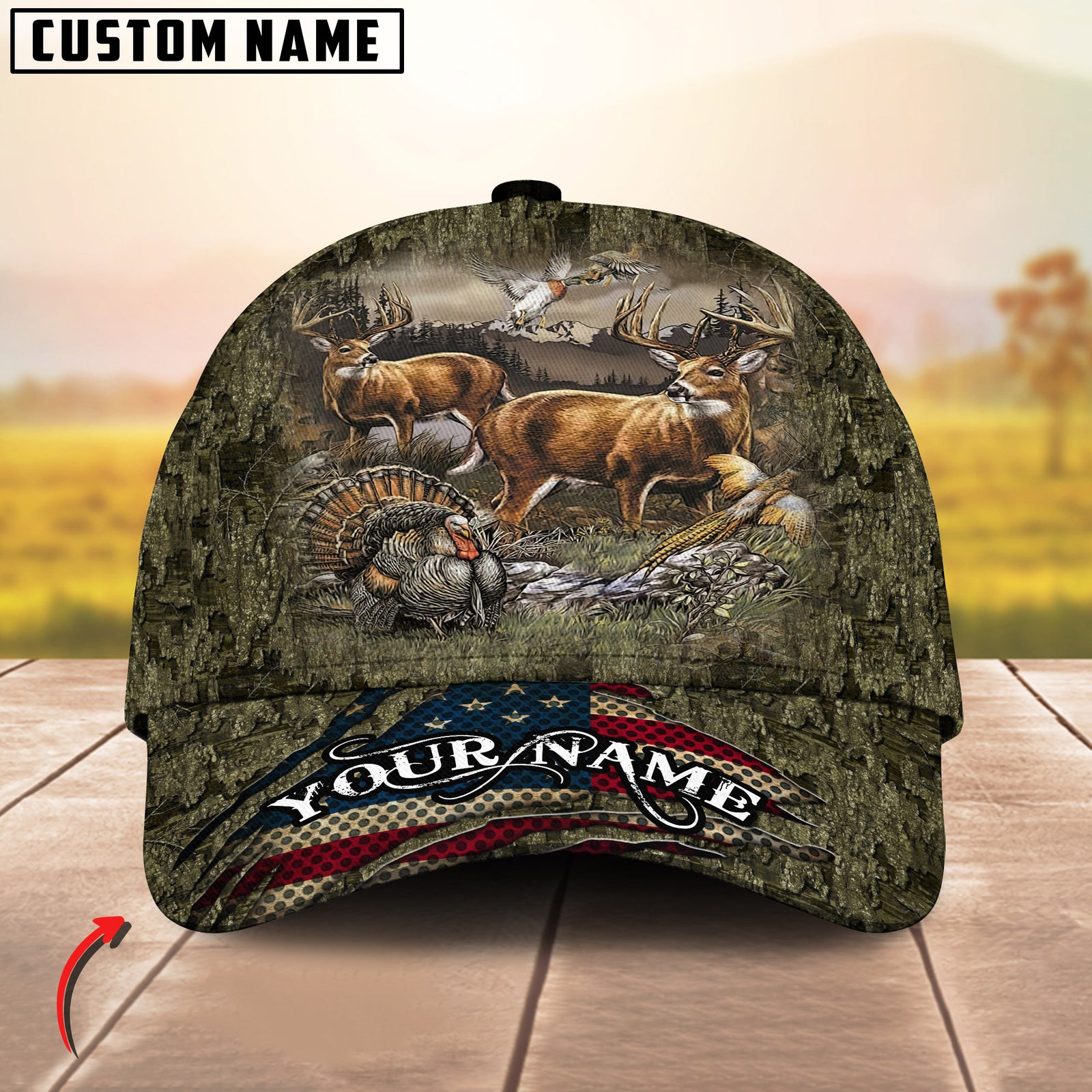 Blisscorners Whitetail Deer & Turkey Hunting Scene Personalized Hat 3D Printed Multicolor