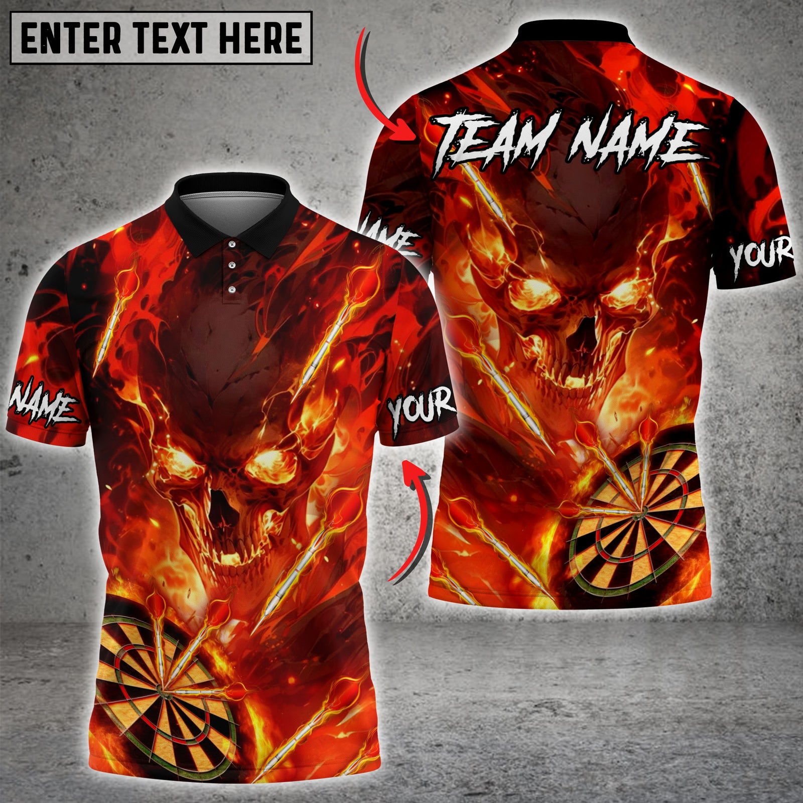 Blisscorners Darts Flaming Skull Fire Board Multicolor Customized Name, Team Name 3D Shirts