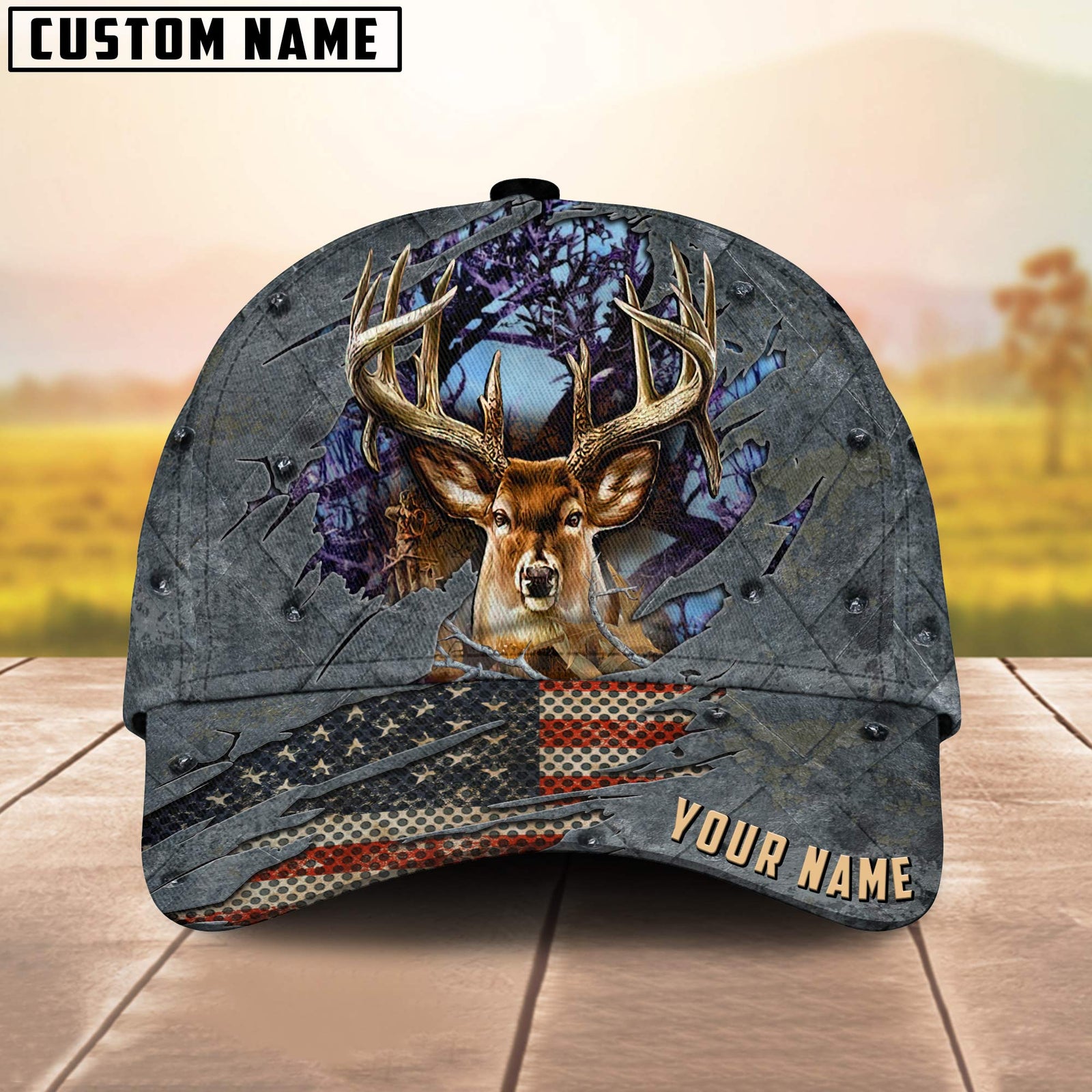 Blisscorners Whitetail Buck Patriotic Personalized Hat 3D Printed Multicolor