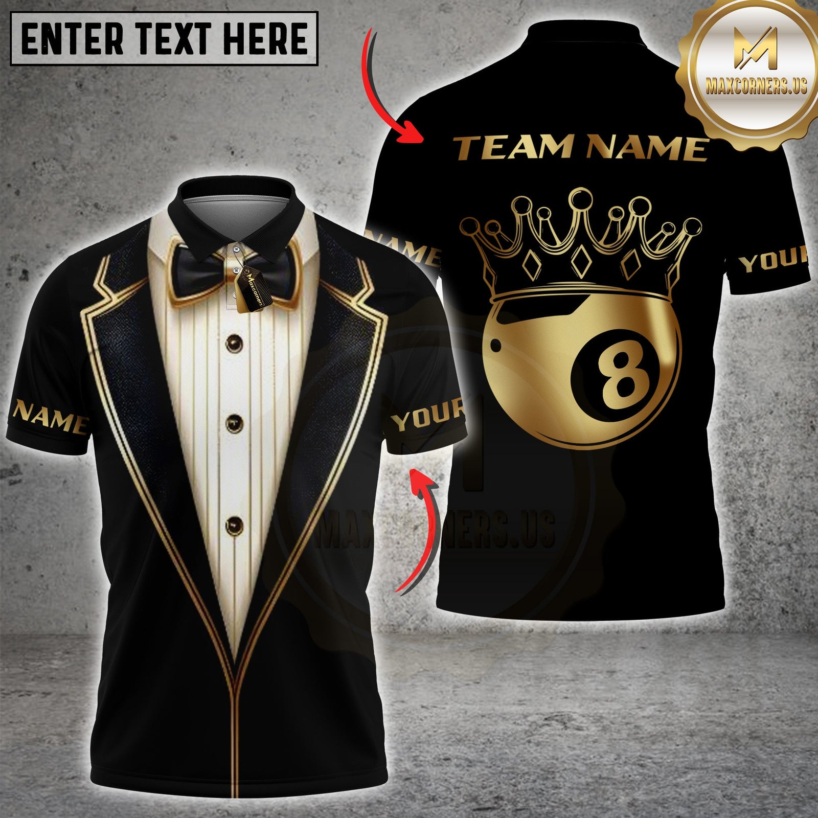 Blisscorners Billiards Luxury Tuxedo 8 Ball Crown Personalized Name 3D Unisex Shirt