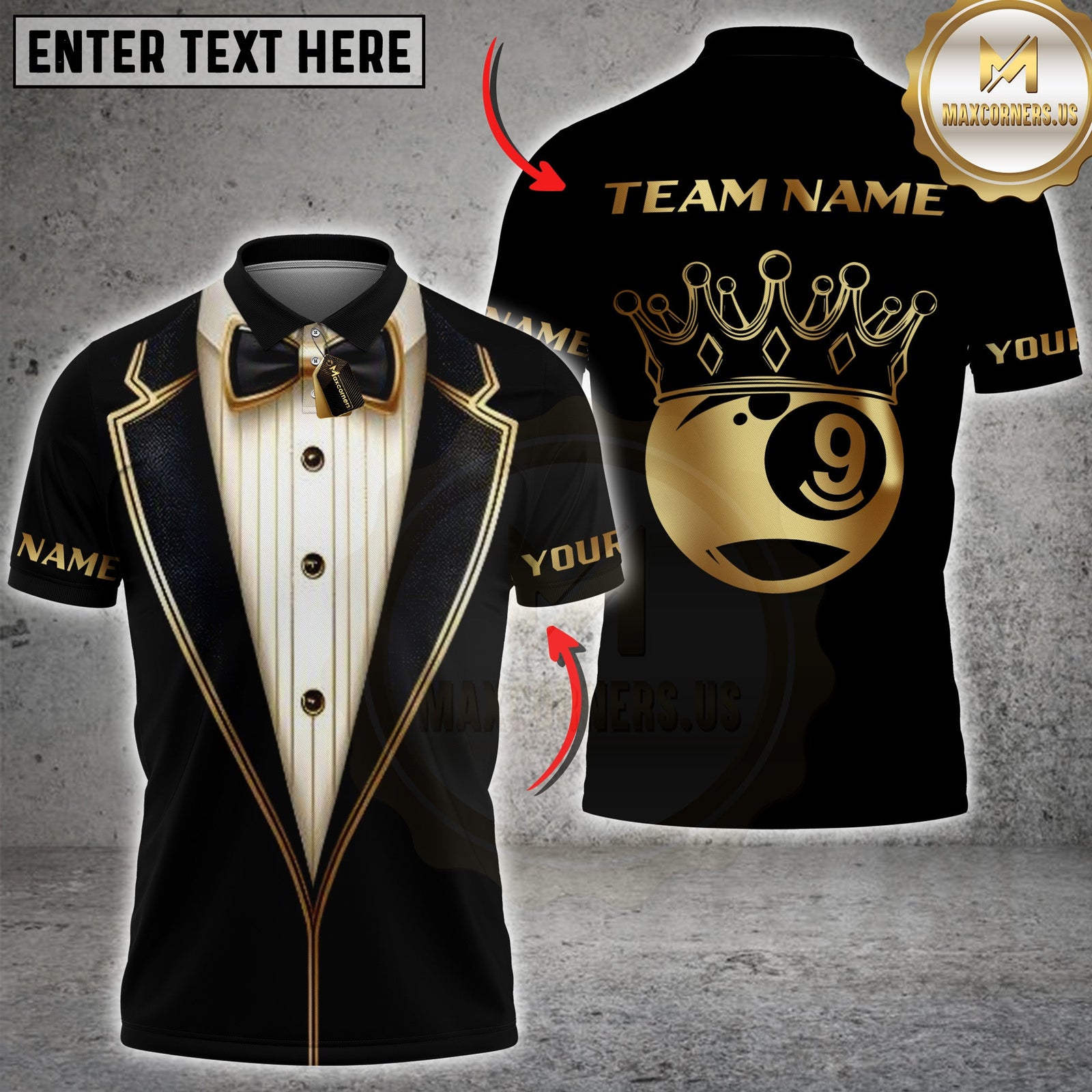 Blisscorners Billiards Luxury Tuxedo 9 Ball Crown Personalized Name 3D Unisex Shirt
