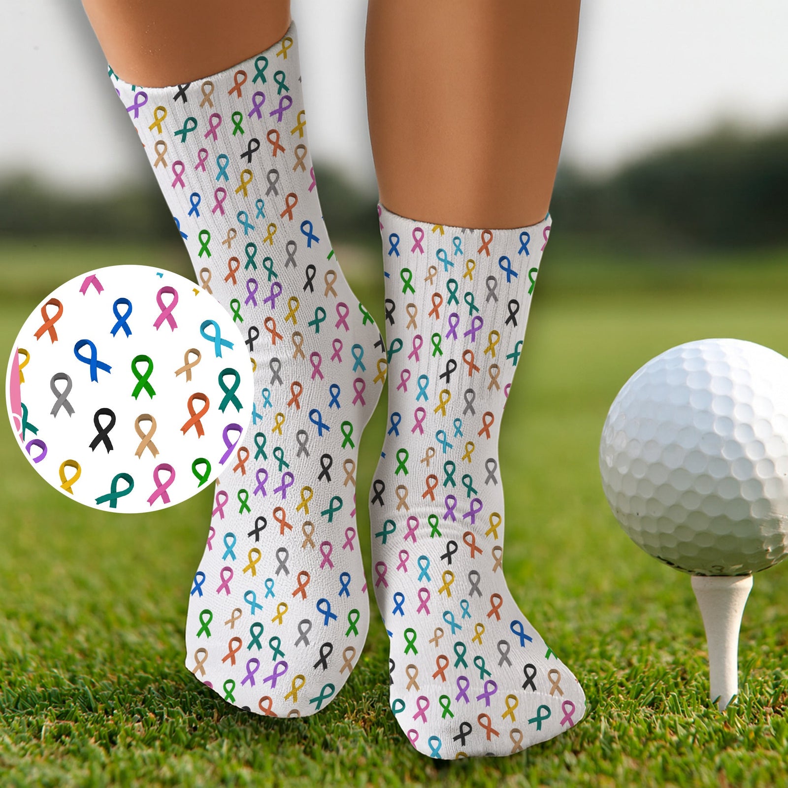 Blisscorners Cancer Awareness Ribbons White Golf Socks, Christmas Golf Gift, Golfing ApparelLM2611