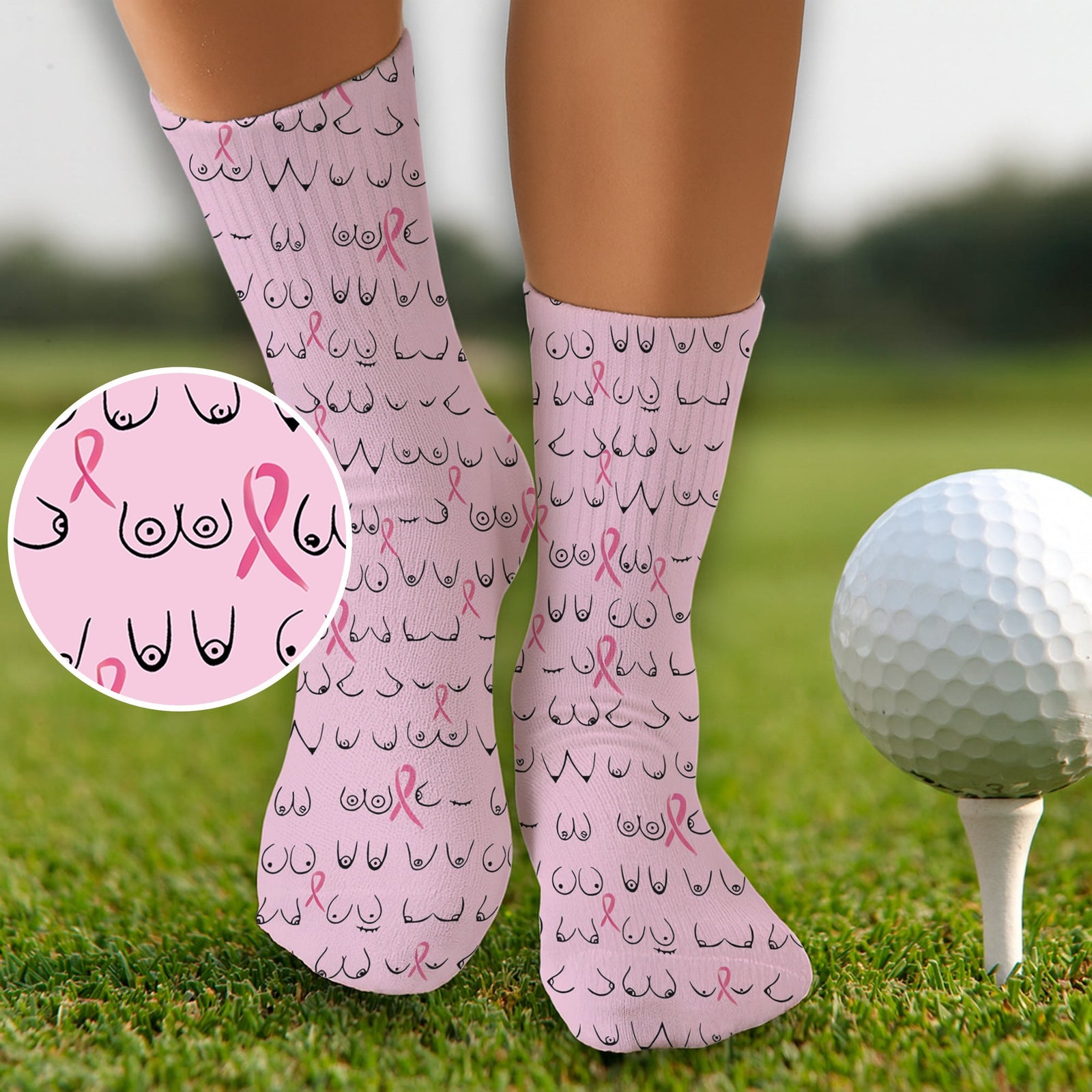 Blisscorners Funny Pink Golf Socks With Breast Cancer Pink Ribbon, Christmas Golf Gift, Golfing ApparelLM2611